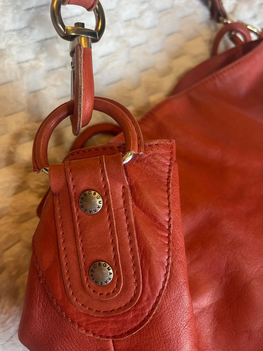 BCBGMaxAzria Rusty Red very soft leather slouchy hobo tote silver hardware